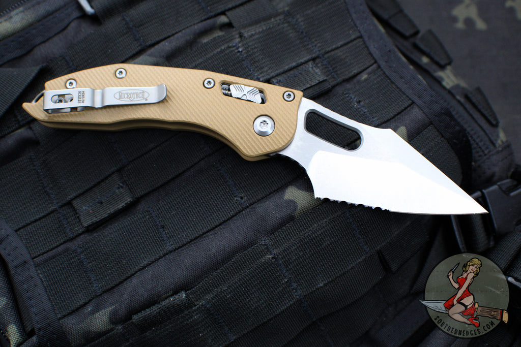Microtech Stitch RAM LOK Knife- Tan Fluted G-10 Handle- Stonewash Part ...