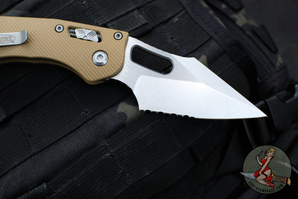 Microtech Stitch RAM LOK Knife- Tan Fluted G-10 Handle- Stonewash Part ...