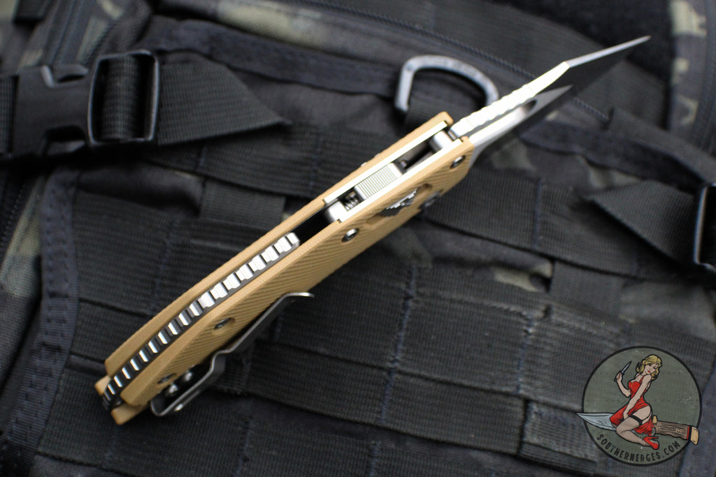 Microtech Stitch RAM LOK Knife- Tan Fluted G-10 Handle- Stonewash Part ...