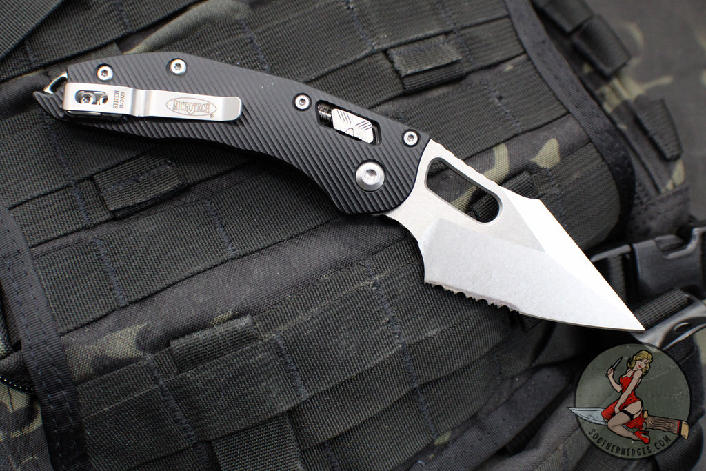 Microtech Stitch RAM LOK Knife- Black Fluted Aluminum Handle- Stonewas ...