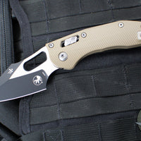 Microtech Stitch RAM LOK Knife- Tan Fluted G-10 Handle- Two-Tone Black Plain Edge Blade 169RL-1 FLGTTA