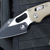 Microtech Stitch RAM LOK Knife- Tan Fluted G-10 Handle- Two-Tone Black Plain Edge Blade 169RL-1 FLGTTA