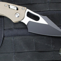 Microtech Stitch RAM LOK Knife- Tan Fluted G-10 Handle- Two-Tone Black Plain Edge Blade 169RL-1 FLGTTA