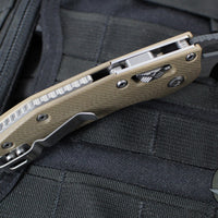 Microtech Stitch RAM LOK Knife- Tan Fluted G-10 Handle- Two-Tone Black Plain Edge Blade 169RL-1 FLGTTA