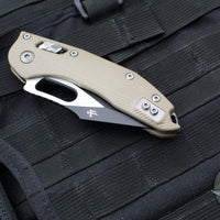 Microtech Stitch RAM LOK Knife- Tan Fluted G-10 Handle- Two-Tone Black Plain Edge Blade 169RL-1 FLGTTA