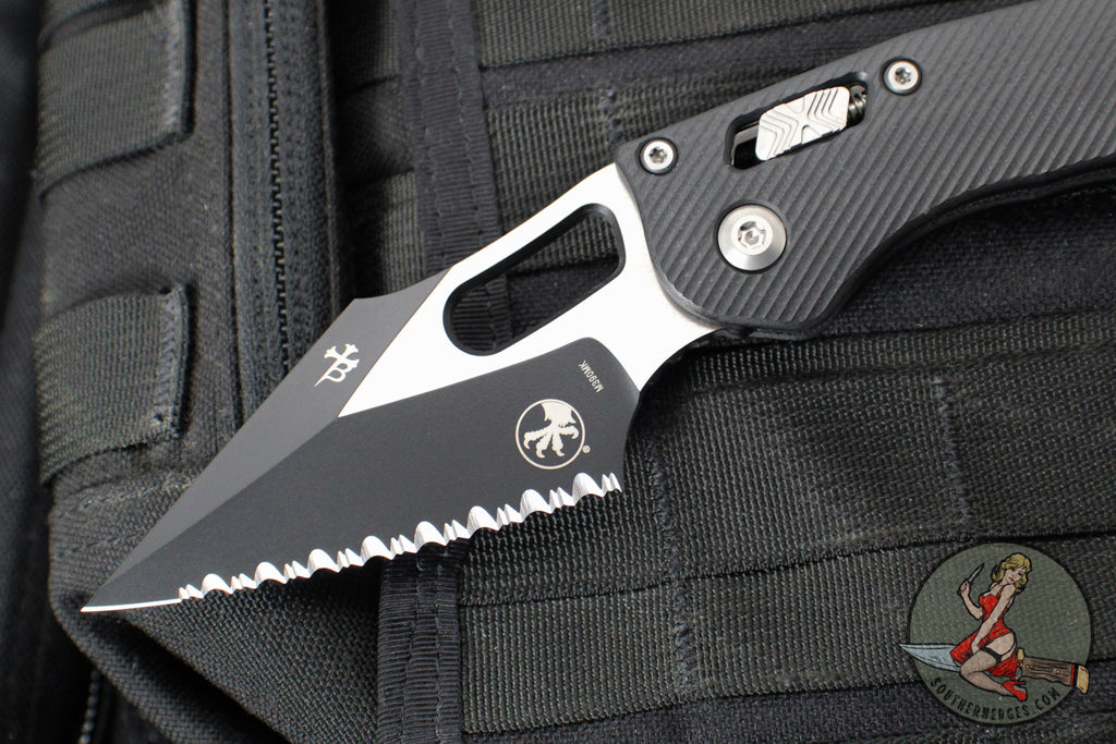 Microtech Stitch RAM LOK Knife- Black Fluted G-10 Handle- Black Full S ...