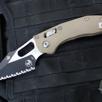 Microtech Stitch RAM LOK Knife- Tan Fluted G-10 Handle- Black Full Serrated Blade 169RL-3 FLGTTA