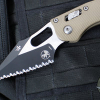 Microtech Stitch RAM LOK Knife- Tan Fluted G-10 Handle- Black Full Serrated Blade 169RL-3 FLGTTA