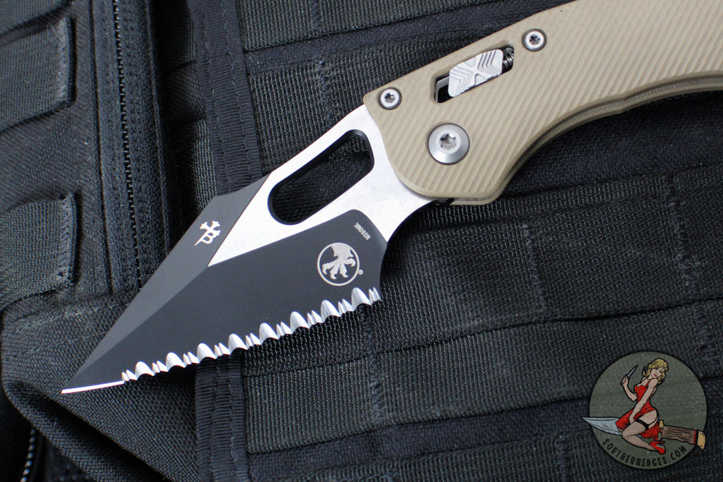 Microtech Stitch RAM LOK Knife- Tan Fluted G-10 Handle- Black Full Ser ...