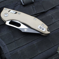 Microtech Stitch RAM LOK Knife- Tan Fluted G-10 Handle- Black Full Serrated Blade 169RL-3 FLGTTA