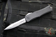 Microtech Hera II OTF Knife- MINI- Bayonet Edge- Black Handle- Stonewash Part Serrated Blade 1701M-11