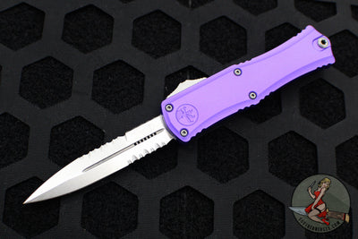 Microtech Hera II OTF Knife- MINI- Bayonet Edge- Purple Handle- Stonewash Part Serrated Blade 1701M-11 PU