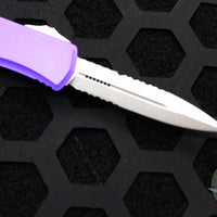 Microtech Hera II OTF Knife- MINI- Bayonet Edge- Purple Handle- Stonewash Part Serrated Blade 1701M-11 PU