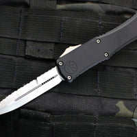 Microtech Hera II OTF Knife- MINI- Bayonet Edge- Black Handle- Stonewash Full Serrated Blade 1701M-12