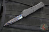 Microtech Hera II OTF Knife- MINI-  Bayonet Edge- Black Deep Logo Burst Handle- Blued Vegas Forge Damascus Blade 1701M-16 MS2 v2