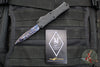 Microtech Hera II OTF Knife- MINI-  Bayonet Edge- Black Deep Logo Burst Handle- Blued Vegas Forge Damascus Blade 1701M-16 MS2 v2