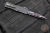 Microtech Hera II OTF Knife- MINI-  Bayonet Edge- Black Deep Logo Burst Handle- Blued Vegas Forge Damascus Blade 1701M-16 MS2 v2