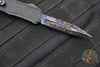 Microtech Hera II OTF Knife- MINI-  Bayonet Edge- Black Deep Logo Burst Handle- Blued Vegas Forge Damascus Blade 1701M-16 MS2 v2