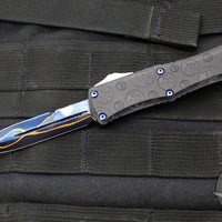 Microtech Hera II OTF Knife- MINI-  Bayonet Edge- Black Deep Logo Burst Handle- Blued Baker Forge Coppermai Damascus Blade- Blue HW 1701M-16 MS3