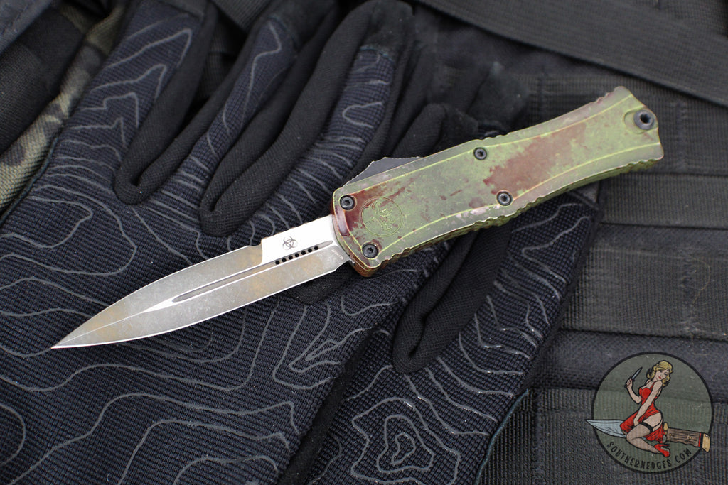 Microtech Hera II OTF Knife- MINI- Bayonet Edge- OUTBREAK Green Handle- Outbreak Black Blade 1701M-1 OBDS