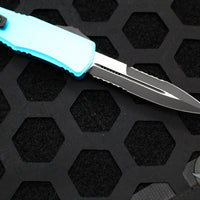 Microtech Hera II OTF Knife- MINI- Bayonet Edge- Turquoise Handle- Black Part Serrated Blade 1701M-2 TQ