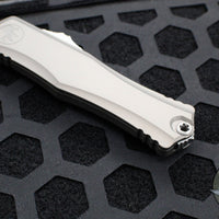 Microtech Hera II XL OTF Knife- Double Edge- Natural Clear Finished Handle- Apocalyptic Blade 1702-10 APNC