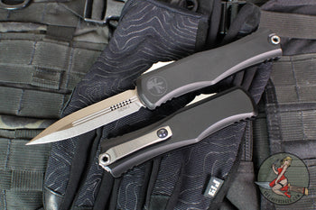 Microtech Hera II XL OTF Knife- Double Edge- Black Handle- Stonewash Blade 1702-10