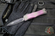 Microtech Hera II XL OTF Knife- Double Edge- Alien Purple X51 Finished Handle- Distressed Black Blade 1702-1 PUX51S