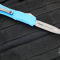 Microtech Hera II OTF Knife- MINI- Double Edge- Blue Handle- Apocalyptic Blade 1702M-10 APBL