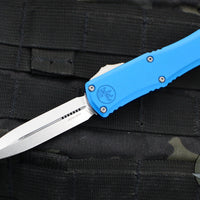 Microtech Hera II OTF Knife- MINI- Double Edge- 30th Anniversary- Blue Handle- Stonewash Blade 1702M-10 BL 30