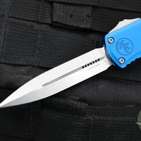 Microtech Hera II OTF Knife- MINI- Double Edge- 30th Anniversary- Blue Handle- Stonewash Blade 1702M-10 BL 30