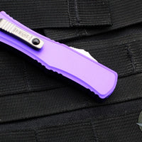 Microtech Hera II OTF Knife- MINI- Double Edge- Purple Handle- Stonewash Full Serrated Blade 1702M-12 PU