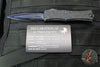 Microtech Hera II OTF Knife- MINI- Double Edge- Black Deep Logo Burst Handle- Blued Baker Forge Coppermai Damascus Blade- Blue HW 1702M-16 MS3