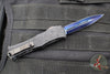 Microtech Hera II OTF Knife- MINI- Double Edge- Black Deep Logo Burst Handle- Blued Baker Forge Coppermai Damascus Blade- Blue HW 1702M-16 MS3