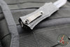 Microtech Hera II OTF Knife- MINI- Double Edge- Black Deep Logo Burst Handle- Blued Baker Forge Coppermai Damascus Blade- Blue HW 1702M-16 MS3