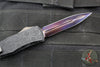 Microtech Hera II OTF Knife- MINI- Double Edge- Black Deep Logo Burst Handle- Blued Baker Forge Coppermai Damascus Blade- Purple HW 1702M-16 MS5