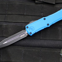 Microtech Hera II OTF Knife- MINI- Double Edge- Blue Handle- Black Plain Blade 1702M-1 BL