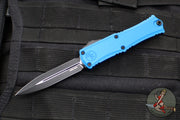 Microtech Hera II OTF Knife- MINI- Double Edge- Blue Handle- Black Plain Blade 1702M-1 BL