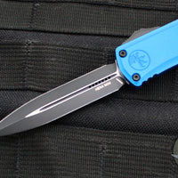 Microtech Hera II OTF Knife- MINI- Double Edge- Blue Handle- Black Plain Blade 1702M-1 BL