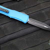 Microtech Hera II OTF Knife- MINI- Double Edge- Blue Handle- Black Plain Blade 1702M-1 BL