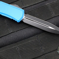 Microtech Hera II OTF Knife- MINI- Double Edge- Blue Handle- Black Plain Blade 1702M-1 BL