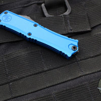 Microtech Hera II OTF Knife- MINI- Double Edge- Blue Handle- Black Plain Blade 1702M-1 BL