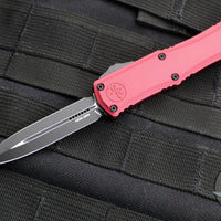 Microtech Hera II OTF Knife- MINI- Double Edge- 30TH ANNIVERSARY- Merlot Red Handle- Black Plain Blade 1702M-1 MR 30