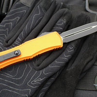 Microtech Hera II OTF Knife- MINI- Double Edge- Orange Handle- Black Plain Blade 1702M-1 OR