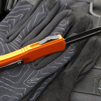 Microtech Hera II OTF Knife- MINI- Double Edge- Orange Handle- Black Plain Blade 1702M-1 OR