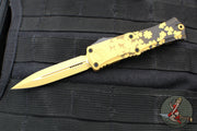 Microtech Hera II OTF Knife- MINI- Double Edge- Special St. Patrick's Day Handle- Gold 1702M-1 SPDGDS