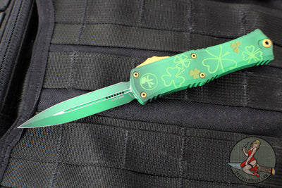 Microtech Hera II OTF Knife- MINI- Double Edge- Special St. Patrick's Day Handle- Green 1702M-1 SPDGRS