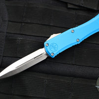 Microtech Hera II OTF Knife- MINI- Double Edge- Blue Handle- Satin Blade 1702M-4 BL