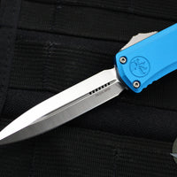 Microtech Hera II OTF Knife- MINI- Double Edge- Blue Handle- Satin Blade 1702M-4 BL