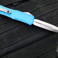 Microtech Hera II OTF Knife- MINI- Double Edge- Blue Handle- Satin Blade 1702M-4 BL